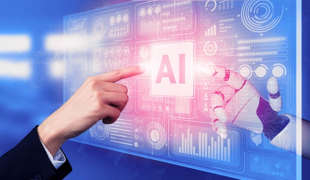 3D rendering artificial intelligence AI research of robot and cyborg development for future of people living Digital data mining and machine learning technology design for computer brain