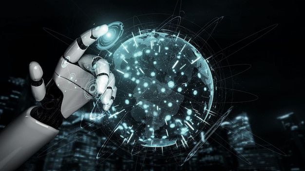 3D rendering artificial intelligence AI research of robot and cyborg development for future of people living Digital data mining and machine learning technology design for computer brain