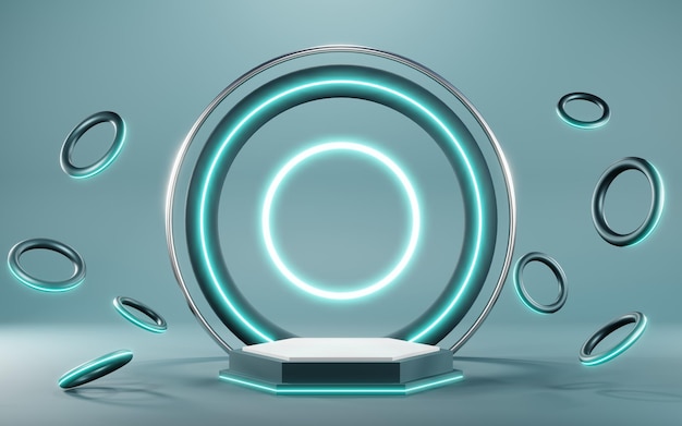 3D-rendering av tom produktbakgrunn for kremkosmetikk Moderne blå pastellpodiembakgrunn