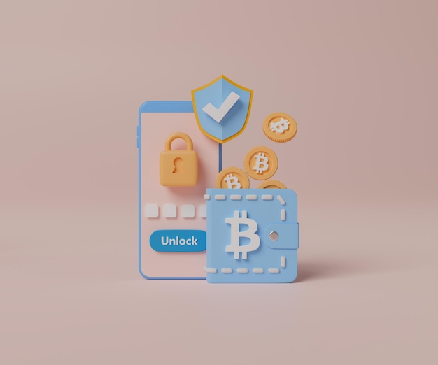 3d rendering concept security on cryptocurrency wallet illustration