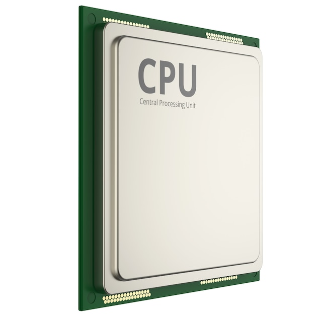 3d rendering cpu chip or microchip isolated on white
