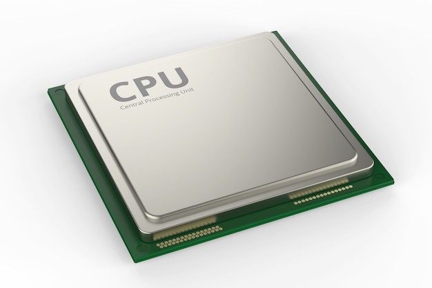 3d rendering cpu chip or microchip on white background