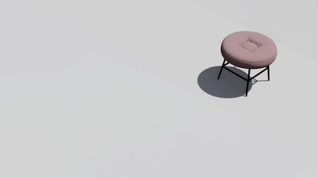 3d rendering Cream round footstool with a rectangular depression in the middle