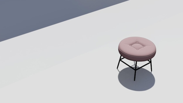 3d rendering Cream round footstool with a rectangular depression in the middle