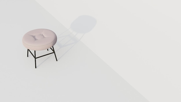 3d rendering Cream round footstool with a rectangular depression in the middle