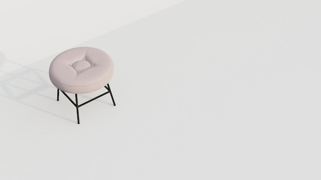 3d rendering Cream round footstool with a rectangular depression in the middle