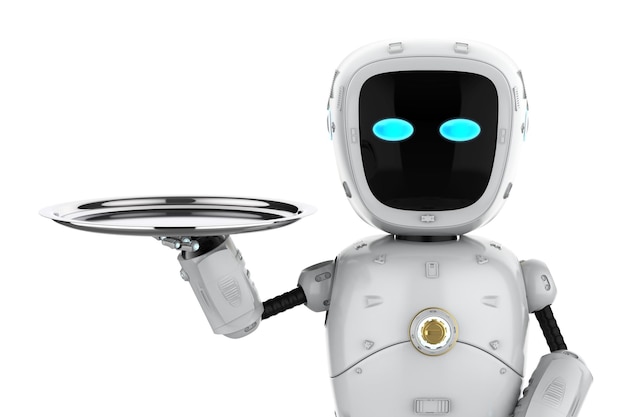 3d rendering cute artificial intelligenceÂ robot or assistant robot with serving tray