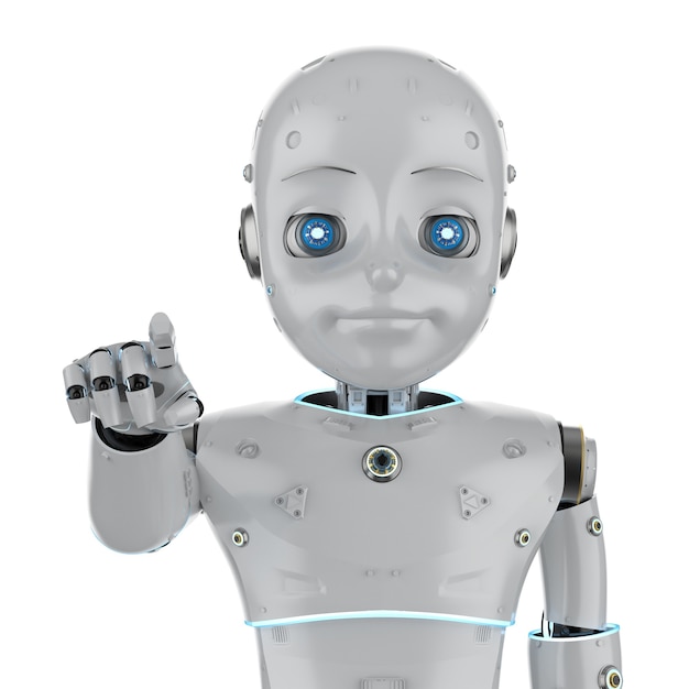 3d rendering cute robot or artificial intelligenceÂ robot with cartoon character finger point