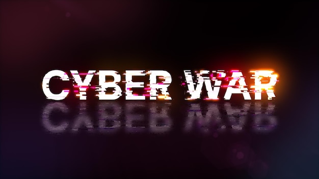 3D-rendering cyberkrig tekst med skjermeffekter av teknologiske feil