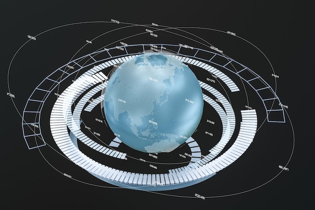 3d rendering data and earth graphics with hud elements