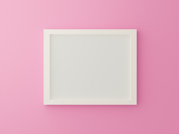 3d rendering design blank photo frame on wall empty picture on pink background