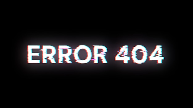 3d rendering error 404 text with screen effects of technological glitches