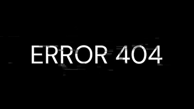 3d rendering error 404 text with screen effects of technological glitches