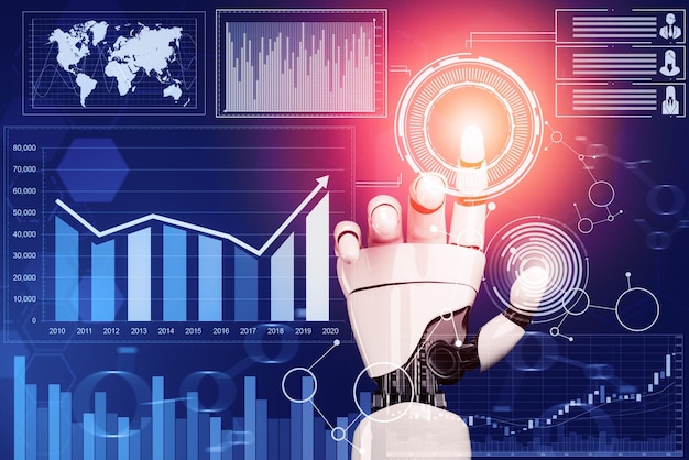3D Rendering Futuristic robot technology development artificial intelligence AI and machine learning concept Global robotic bionic science research for future human life 3D illustration