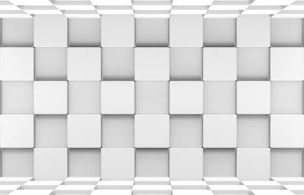 3d rendering. futuristic white square round cube boxes stack wall and floor design art background.