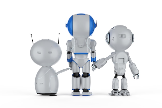 3d rendering group of artificial intelligence robots with cartoon character
