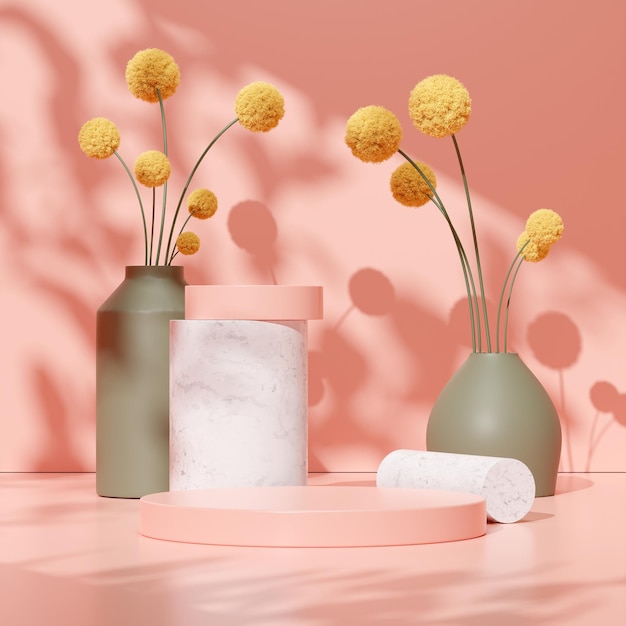 3d rendering image illustration of empty space podium display for product mockup natural background