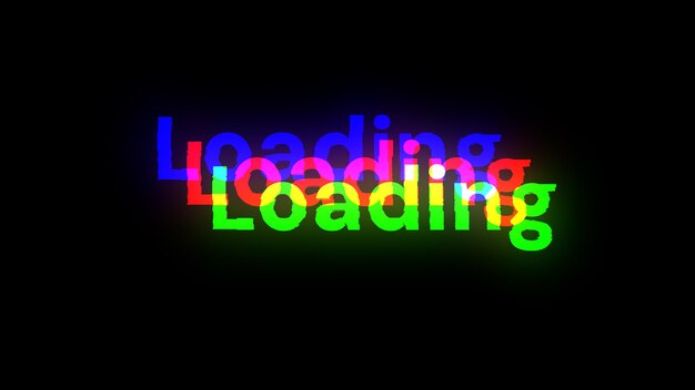 3D rendering loading text with screen effects of technological glitches