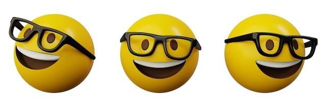 3d rendering Nerd Glasses emoji or yellow ball emoticon creative user interface web design symbol