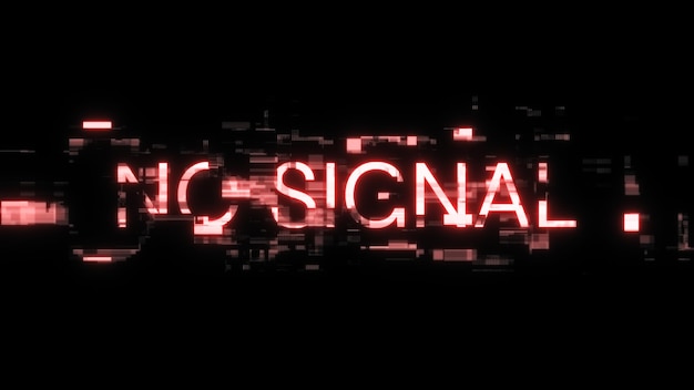 3d rendering no signal text with screen effects of technological glitches