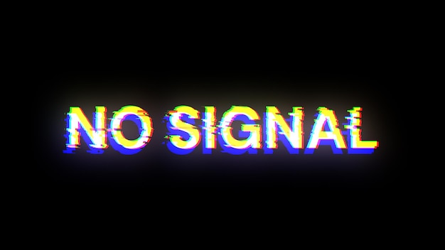 3d rendering no signal text with screen effects of technological glitches