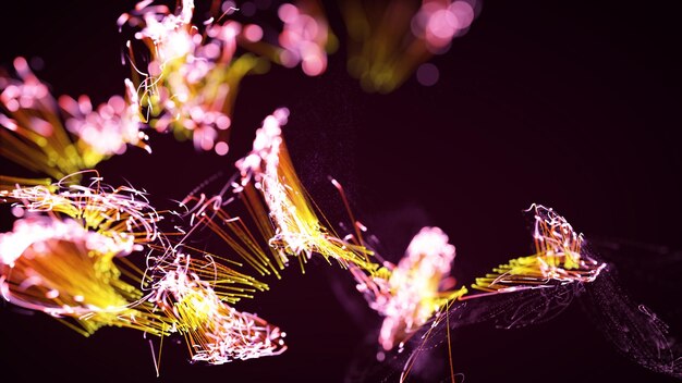 3D rendering of a colorful abstract stylish particle and plexus system on a dark background