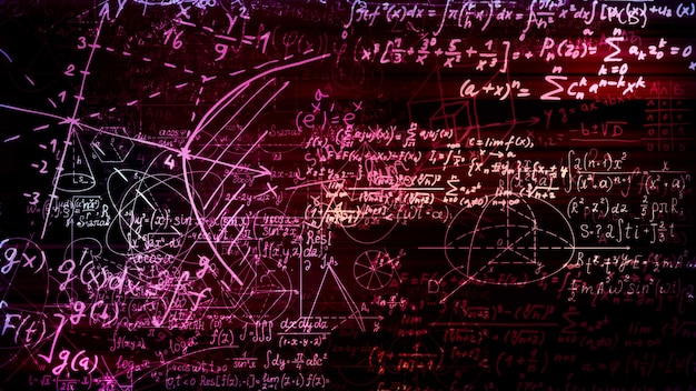 3d rendering of abstract blocks of mathematical formulas located in the virtual space