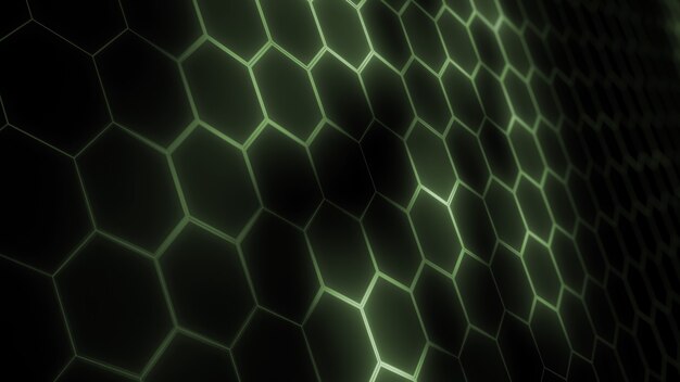 3D rendering of abstract futuristic hexagonal mesh with light effects