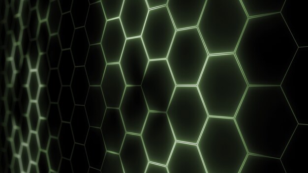 3D rendering of abstract futuristic hexagonal mesh with light effects