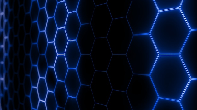 3d rendering of abstract futuristic hexagonal mesh with light effects