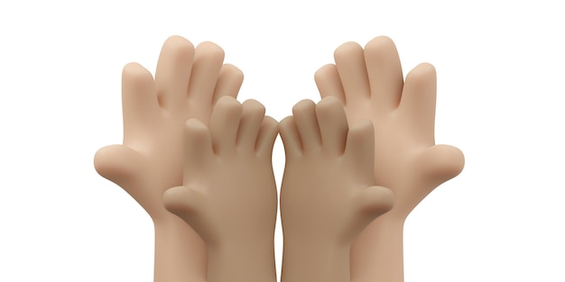 3D Rendering of bare hand concept of help support unity and teamwork 3D Render illustration cartoon style