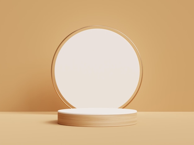 3D rendering of geometric podium exhibition stand product display on beige background Earth tone