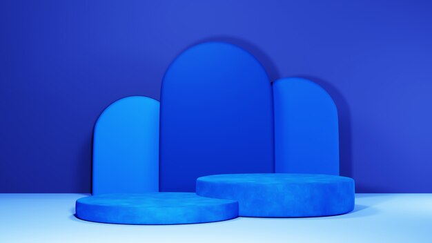 3D rendering of mockup background. Podium for show product. Blank scene showcase with empty round stage.