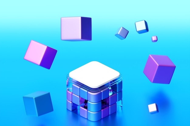 3d rendering of podium and abstract geometric with empty space award ceremony concept stage background
