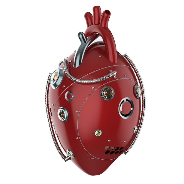 3d rendering red robotic heart isolated on white
