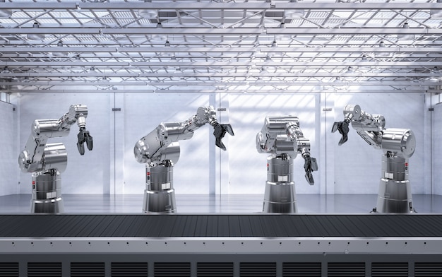 3d rendering robot arms with conveyor line