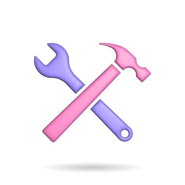 3d rendering setting tools icon illustration with shadow isolated on white