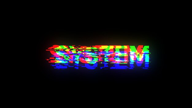 3d rendering system text with screen effects of technological glitches
