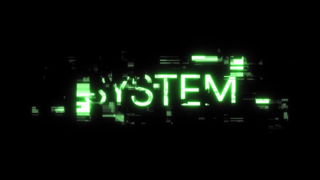 3D rendering system text with screen effects of technological glitches