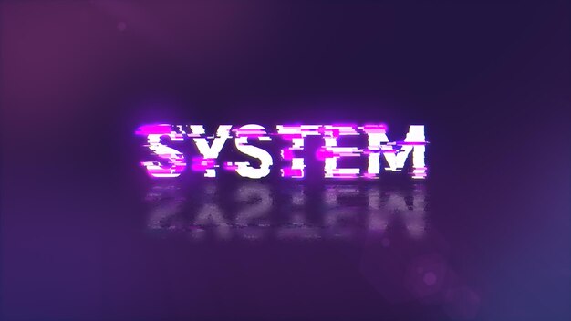 3D rendering system text with screen effects of technological glitches