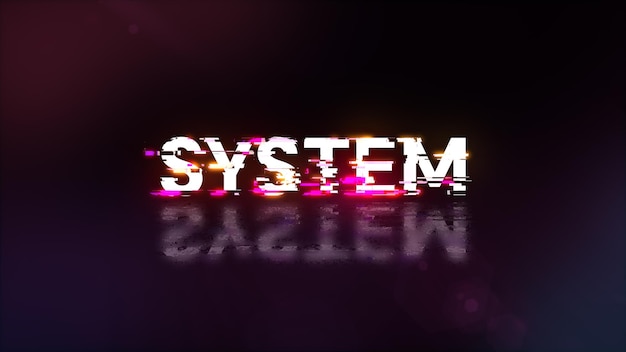 3D rendering system text with screen effects of technological glitches