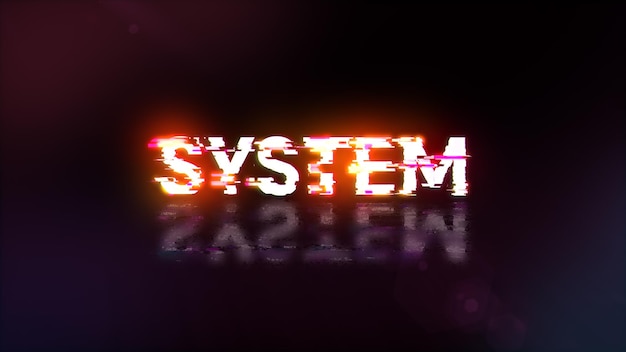 3D rendering system text with screen effects of technological glitches