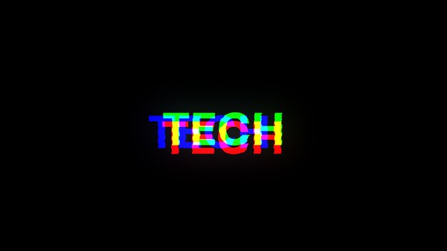3D rendering Tech text with screen effects of technological glitches