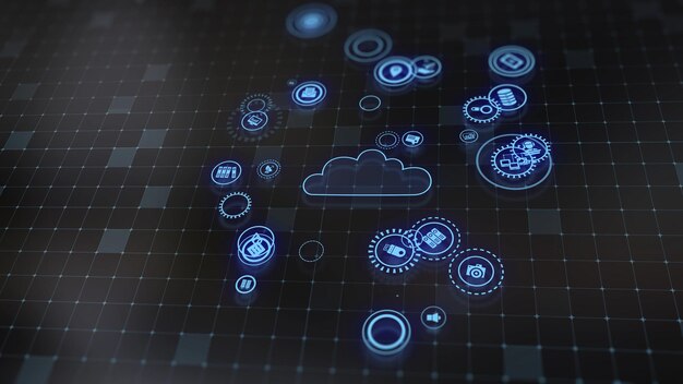 3d rendering the concept of cloud technologies and server data processing