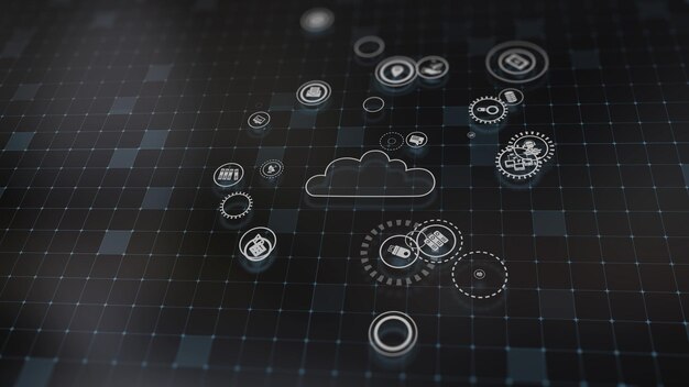 3d rendering the concept of cloud technologies and server data processing