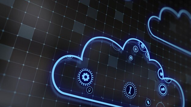 3D rendering the concept of cloud technologies and server data processing