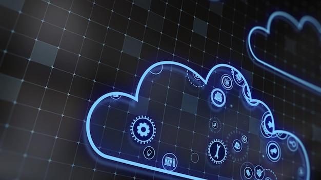3D rendering the concept of cloud technologies and server data processing