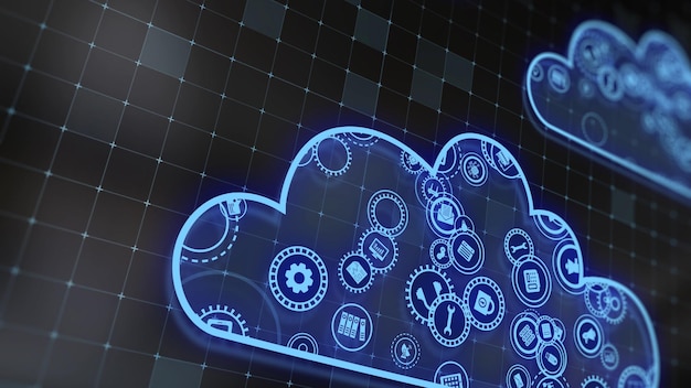 3D rendering the concept of cloud technologies and server data processing