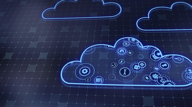 3D rendering the concept of cloud technologies and server data processing