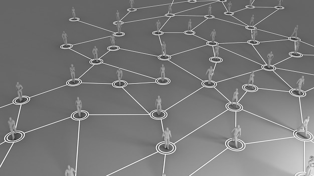 3D rendering with social communication and network concept with 3d models of people